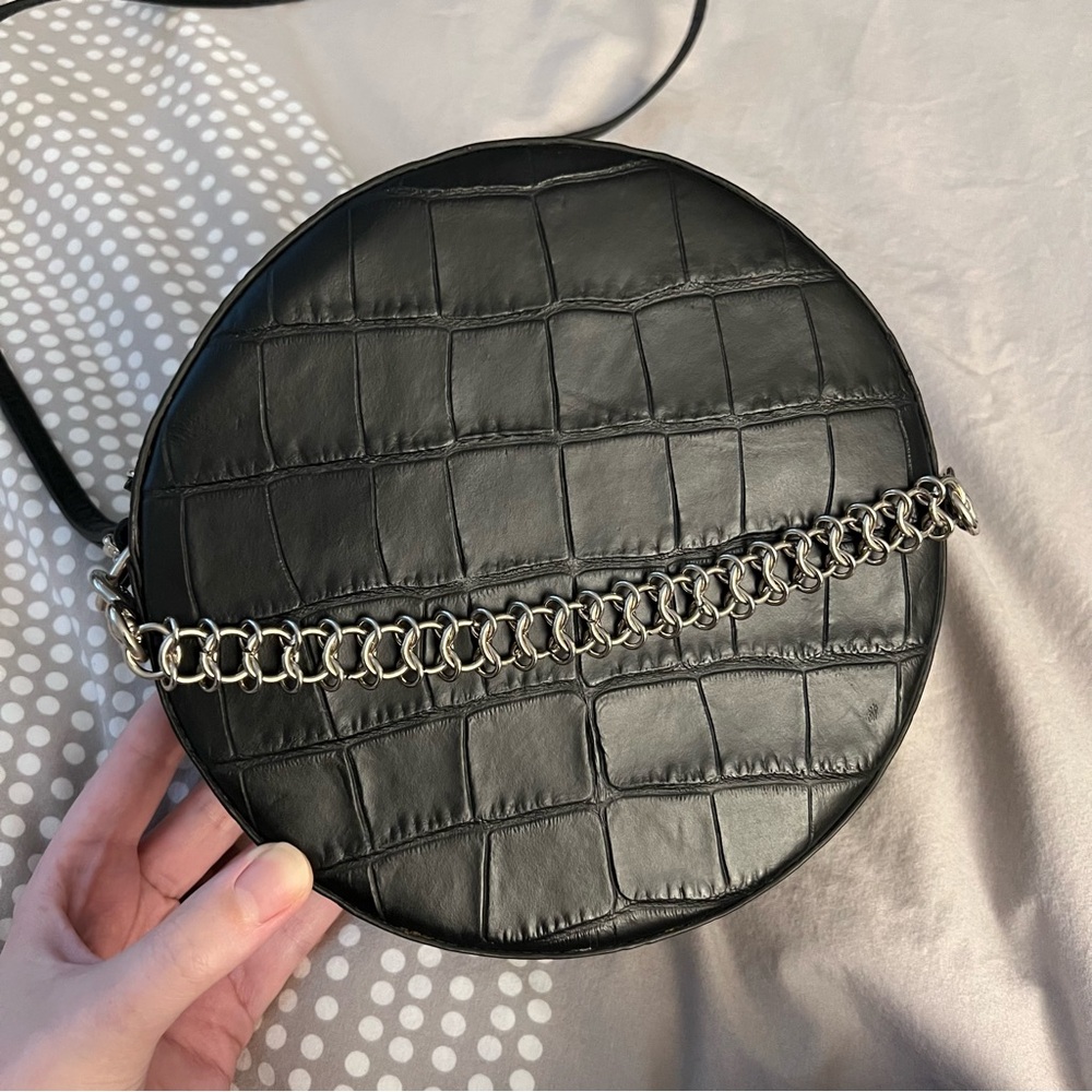 Little Liffner black leather crocodile tambourine bag